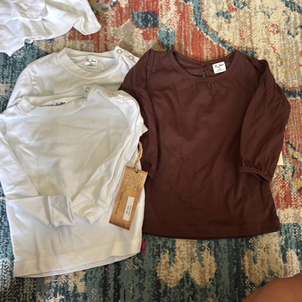 Brown and White Long Sleeve Kids Tee